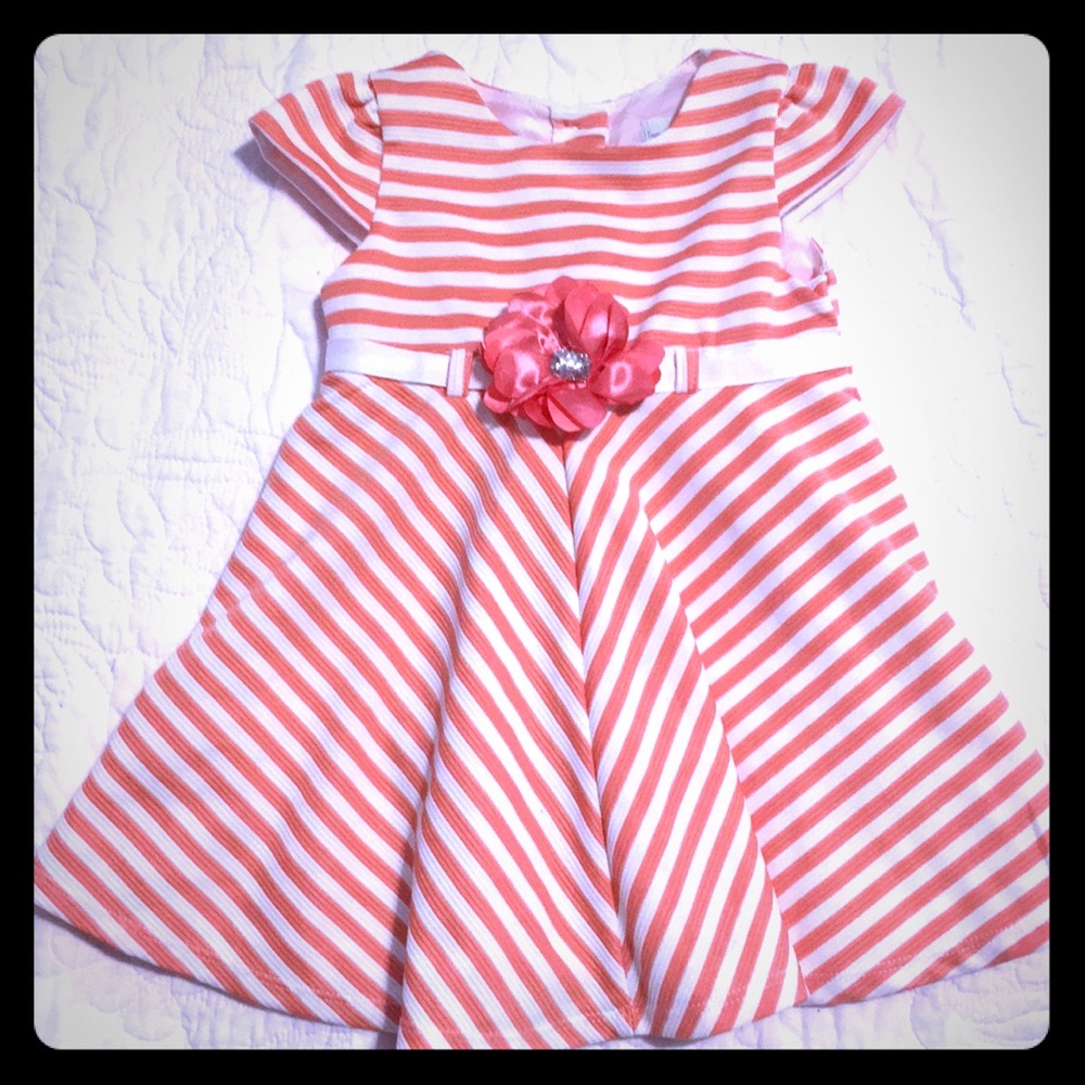 Sz 24 mo Peach and White Striped Spring Dress